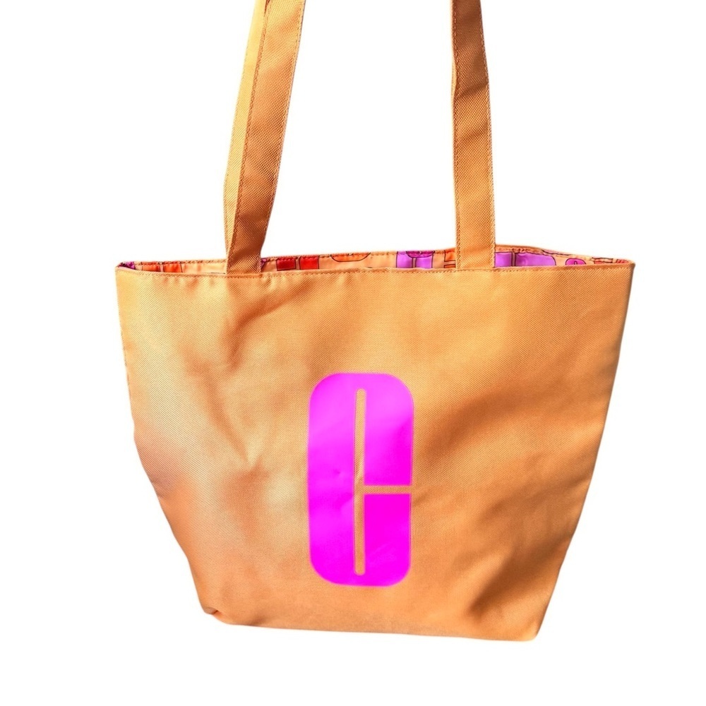 Clinique vintage reversible makeup travel flower orange pink tote shoulder bag - Picture 6 of 6